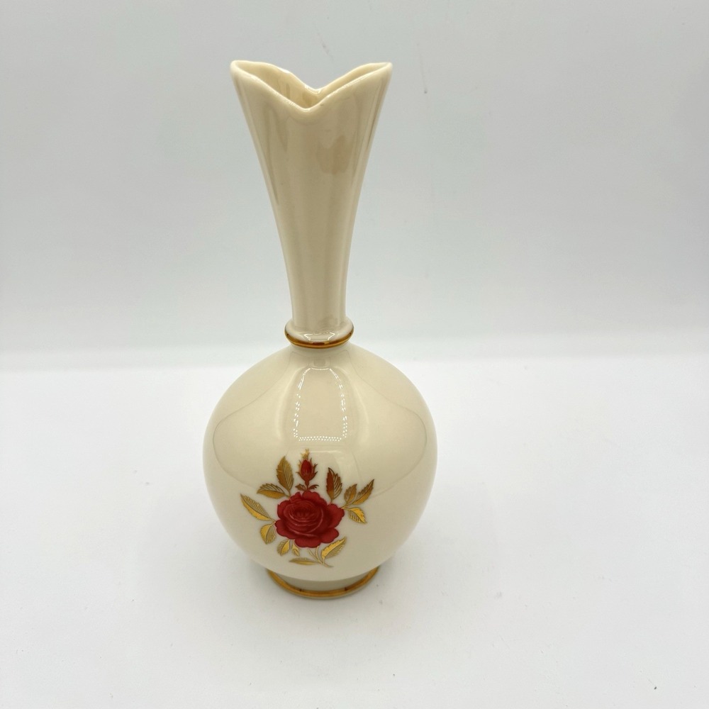 Vintage Lenox Rhodora Rose Bud Vase Ivory 24K Gold Trim USA MCM Grannycore
